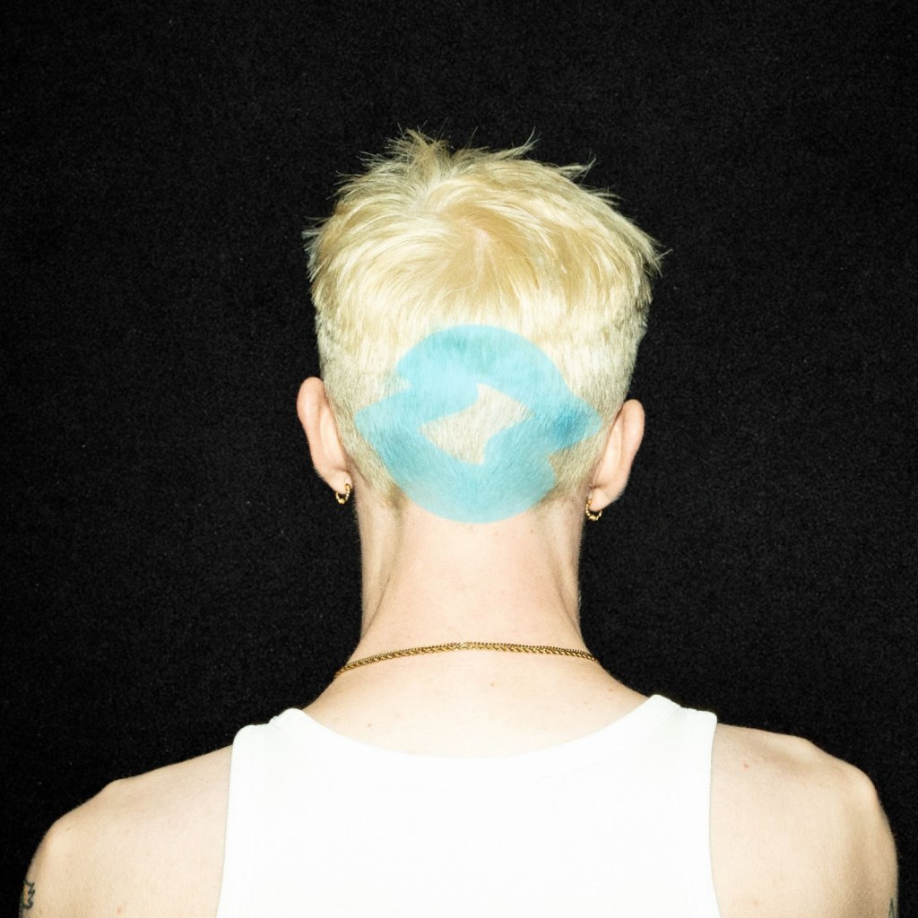 Orchards Bicker album artwork - back of a head with blonde hair and a touch of blue